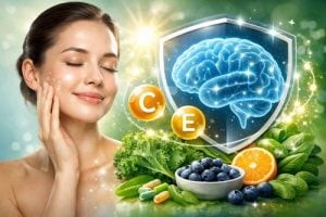 抗酸化と肌・脳の関係を示すイメージ