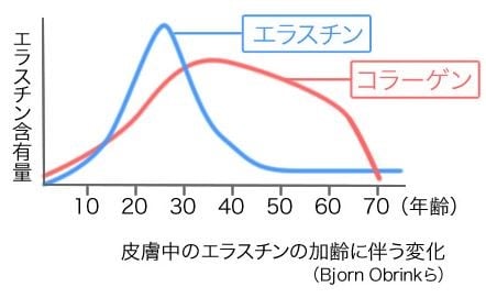 コラーゲンとエラスチンの加齢にともなう変化のグラフ